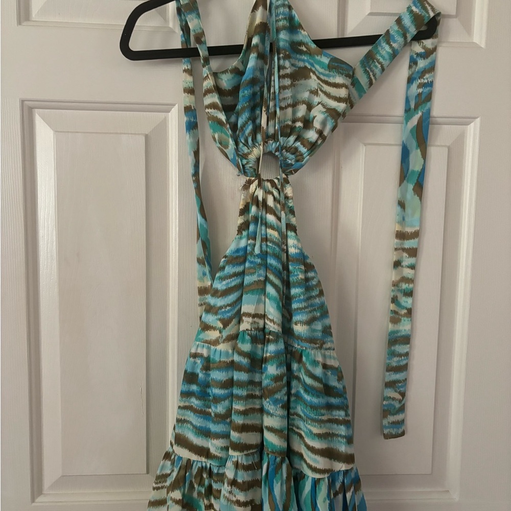 Luxxel Blue and Brown Backless Dress
